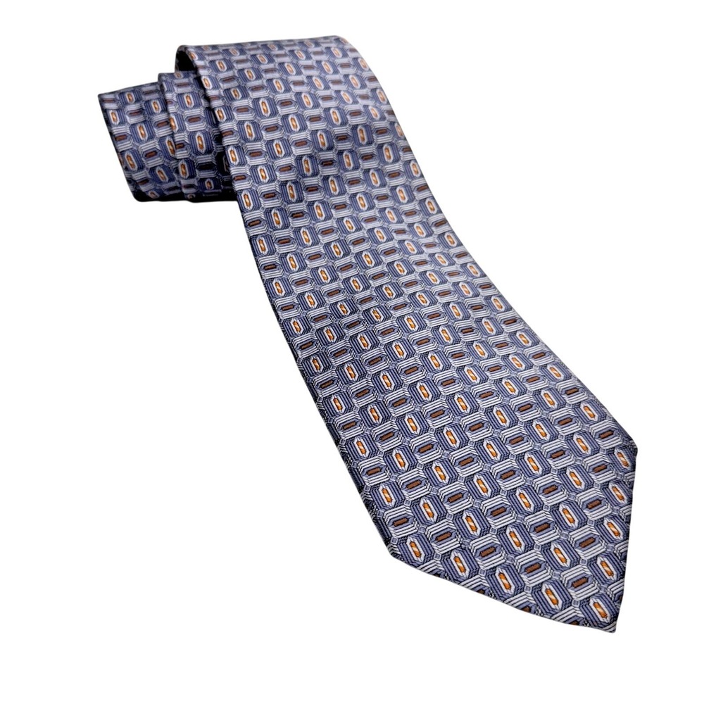 Robert Talbott Studio Silk Tie Mens Blue Grey Geometric Medallion Classic Luxury
